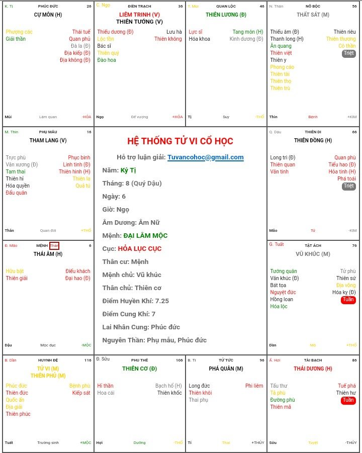 Lá số của Ngọc Linh