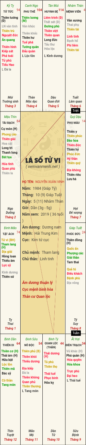 Lá số tử vi.