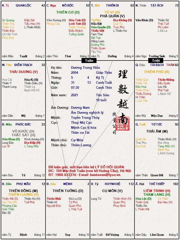Lá số của cháu ạ.
