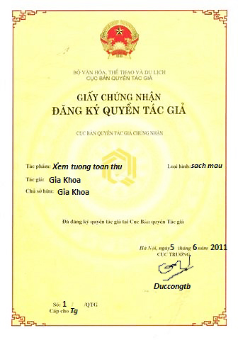 Gia Khoa là số 1 rồi ! khỏi bàn mới tìm được giấy chứng nhận bản quyền viết sách của Gia Khoa !